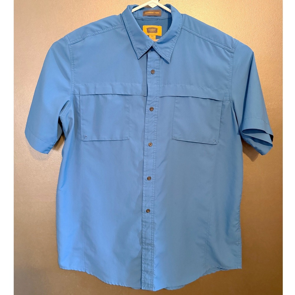 Foundry Fishing Shirt Mens XLT Blue Excellent Performance Short Sleeve Vent fish